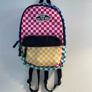 VANS Realm Rainbow Backpack Checkerboard Multi Color Block w/Laptop Pocket
